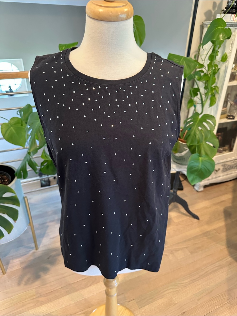 Talbots Black Sleeveless Tank with Silver Dot Embellishment